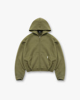 Initial Boxy Zip Through Hoodie - Army Green