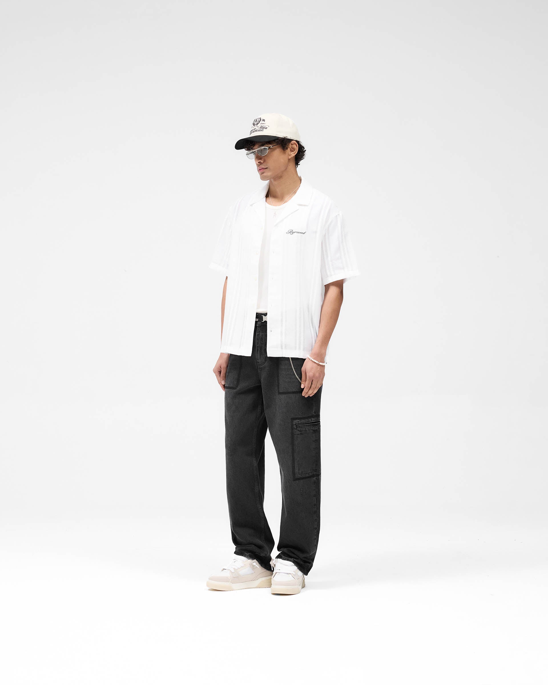 Embroidered Bowling Shirt - Antique White