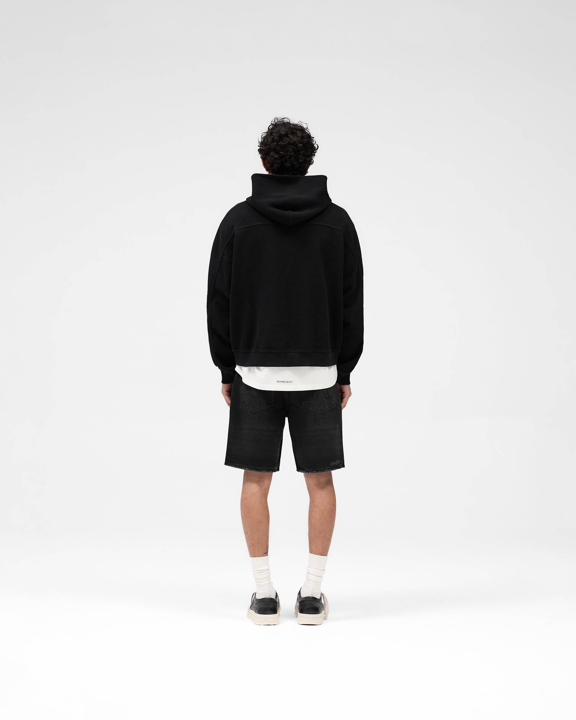 Waffle Zip Through Hoodie - Jet Black