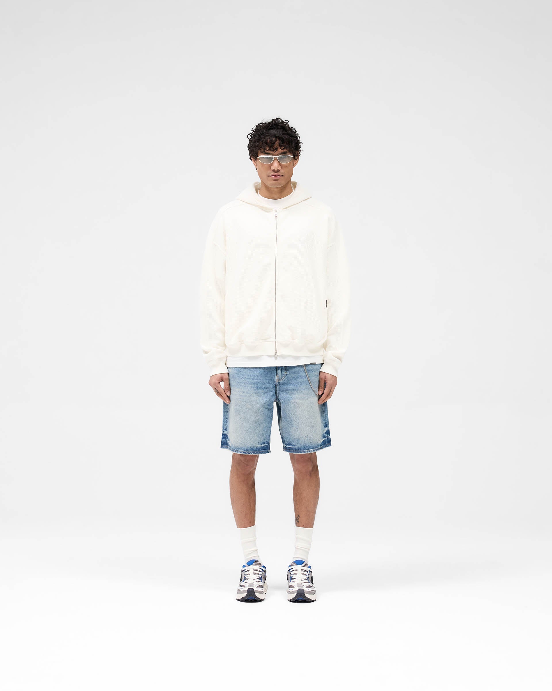 Waffle Zip Through Hoodie - Flat White