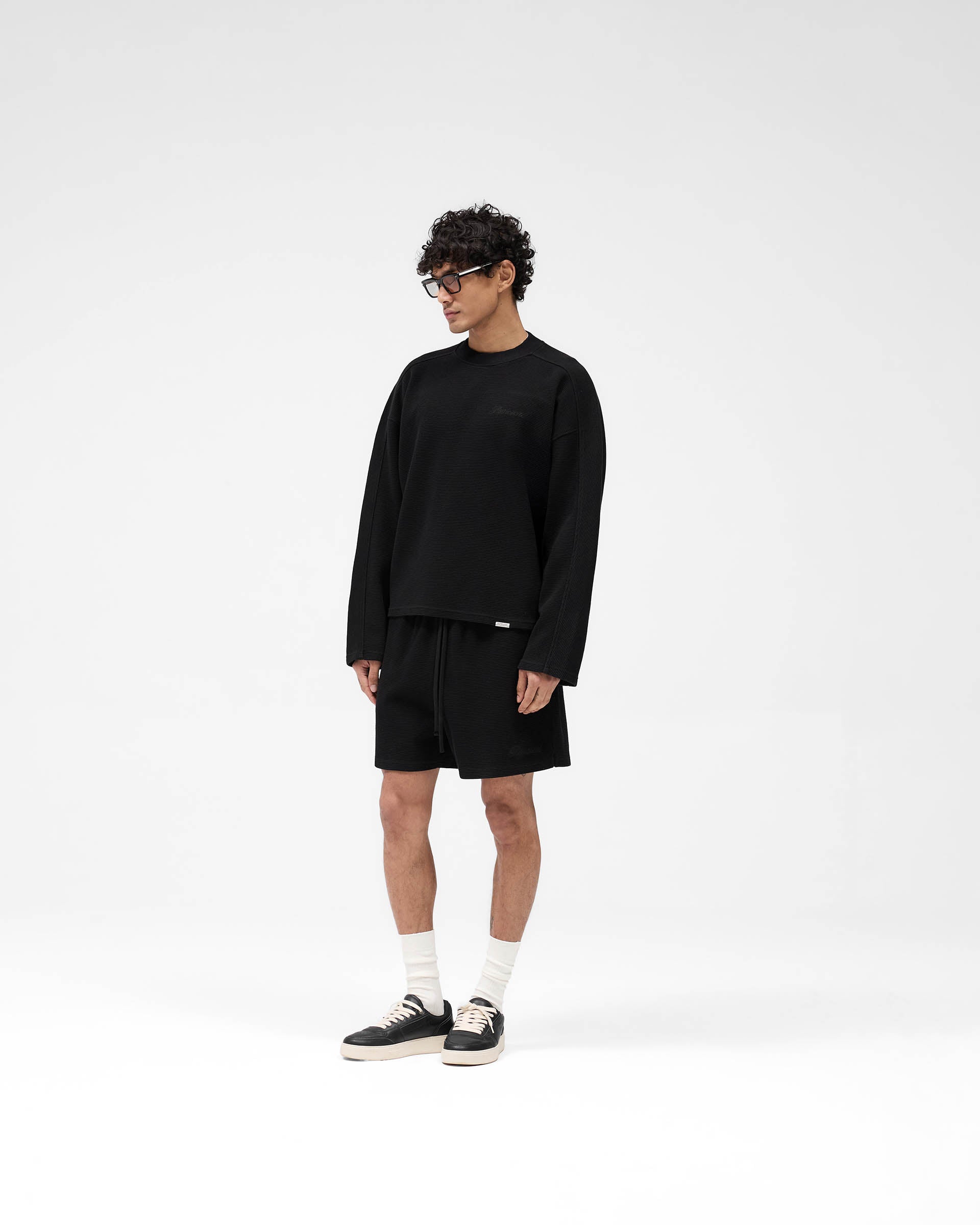Waffle Long Sleeve T-Shirt - Black