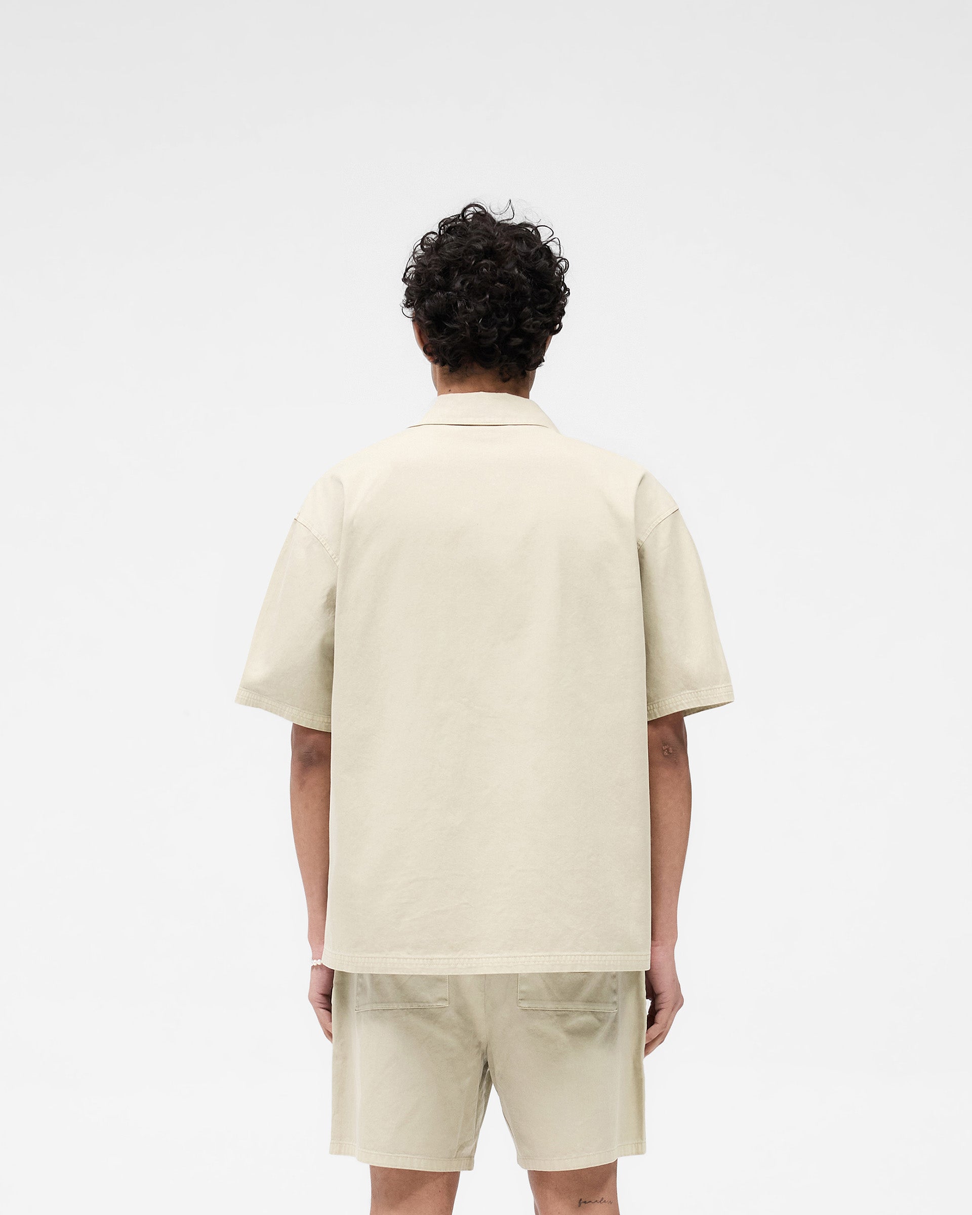 Short Sleeve Cotton Overshirt - Beige