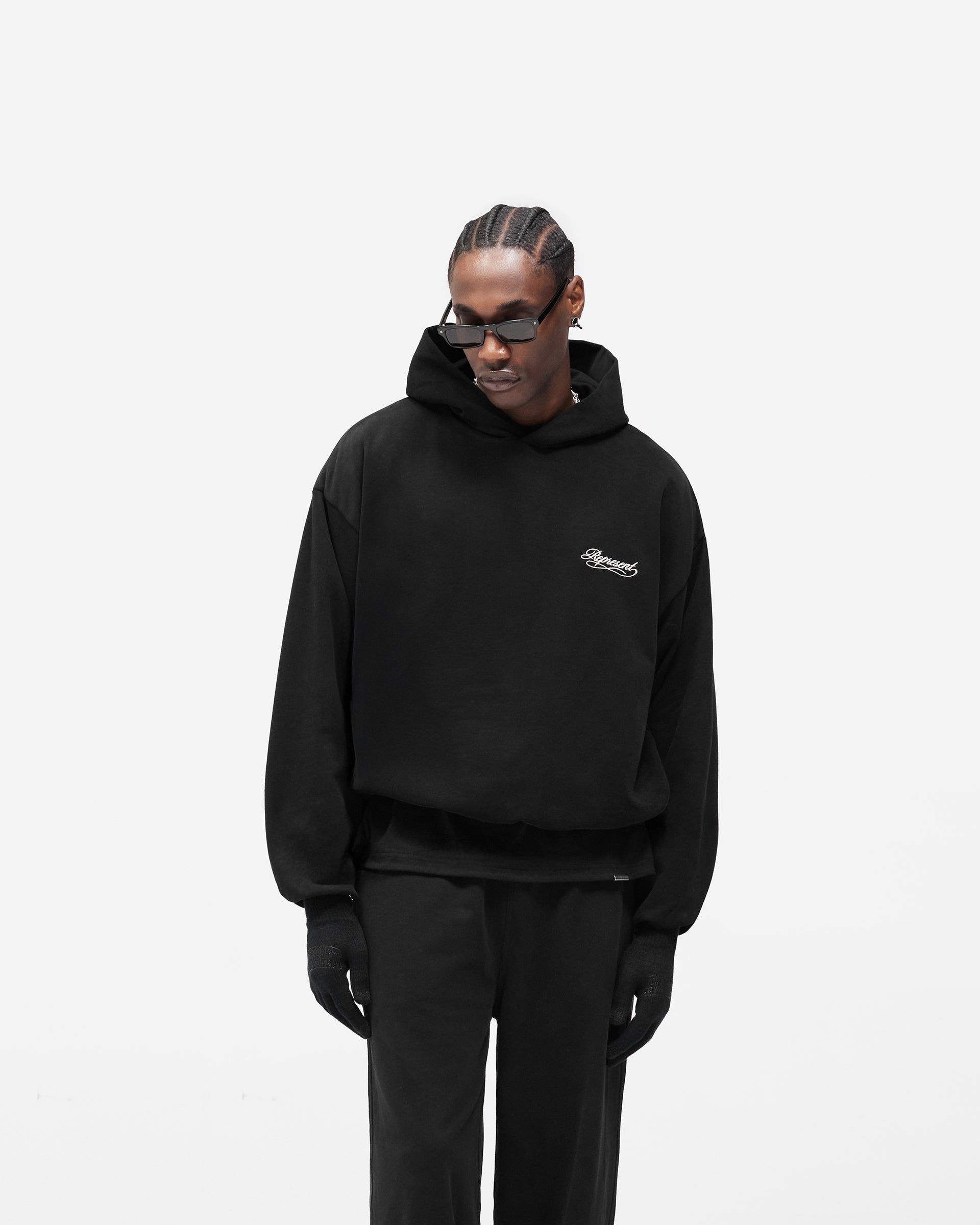 Dual Layer Script Hoodie - Jet Black