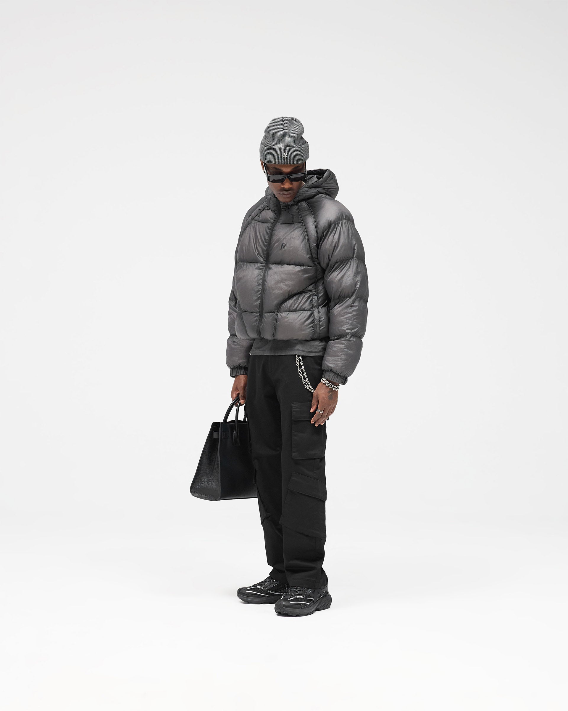 Translucent Hooded Puffer - Washed Black