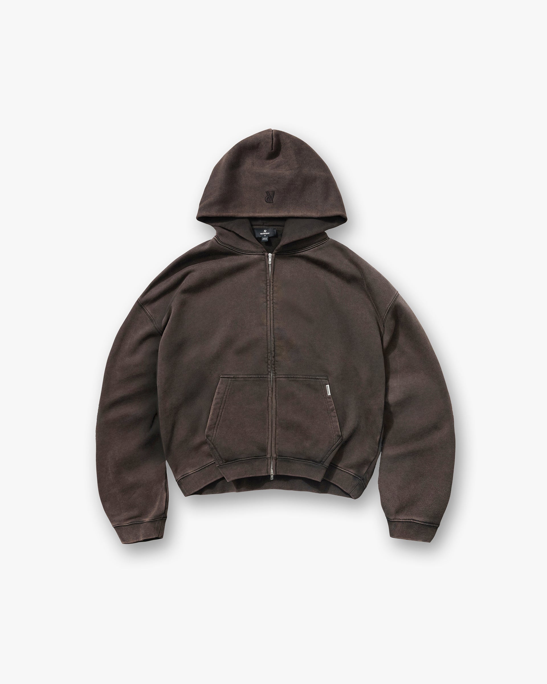Initial Boxy Zip Through Hoodie - Coffee