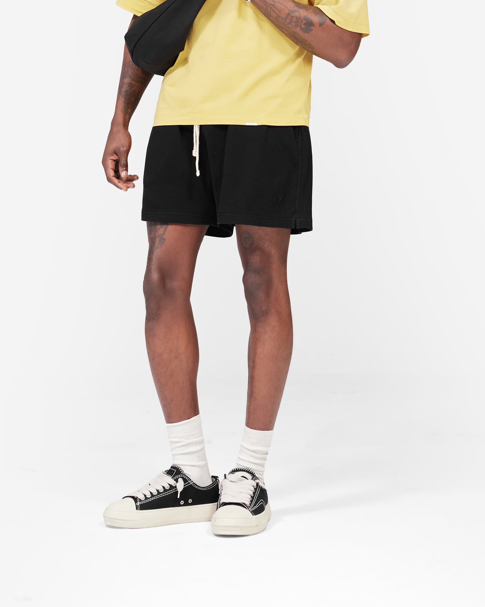 Initial Waffle Shorts - Jet Black