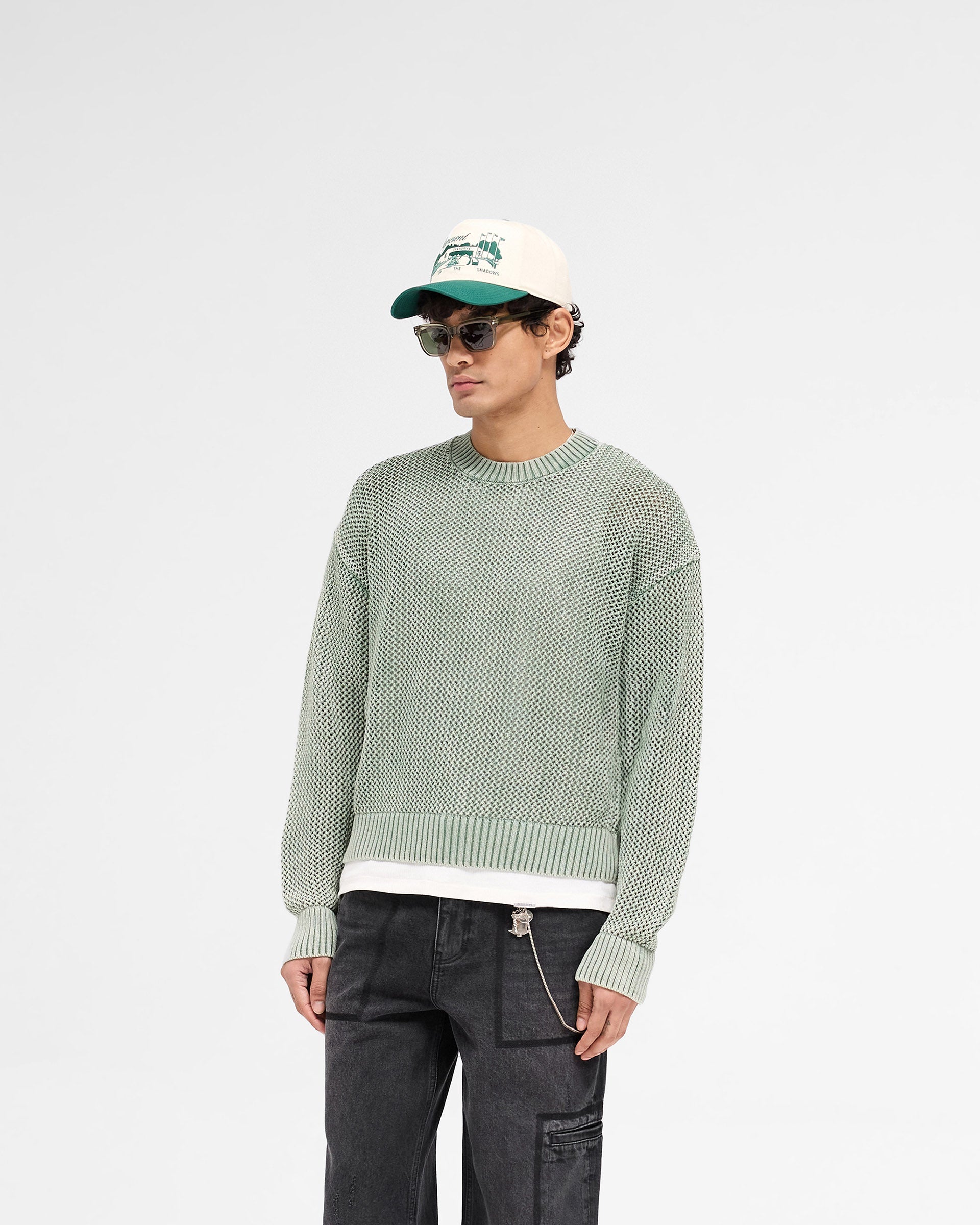 Open Gauge Knit Sweater - Forest Green