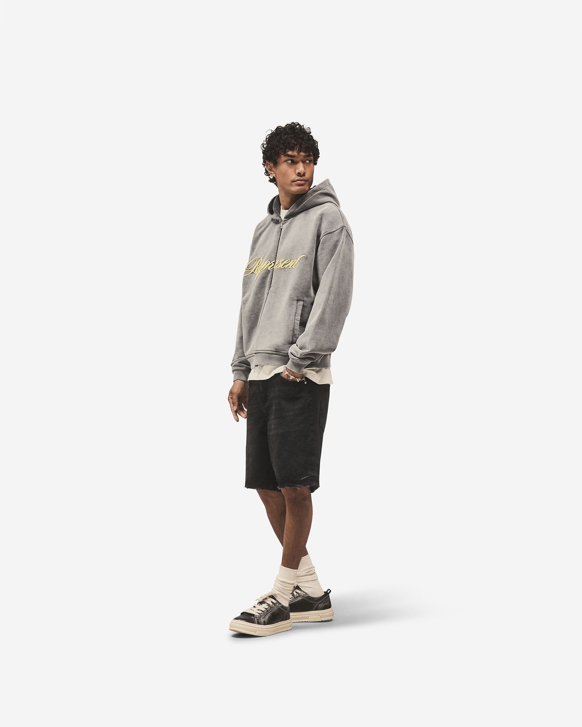 Script Logo Zip Hoodie - Vintage Grey