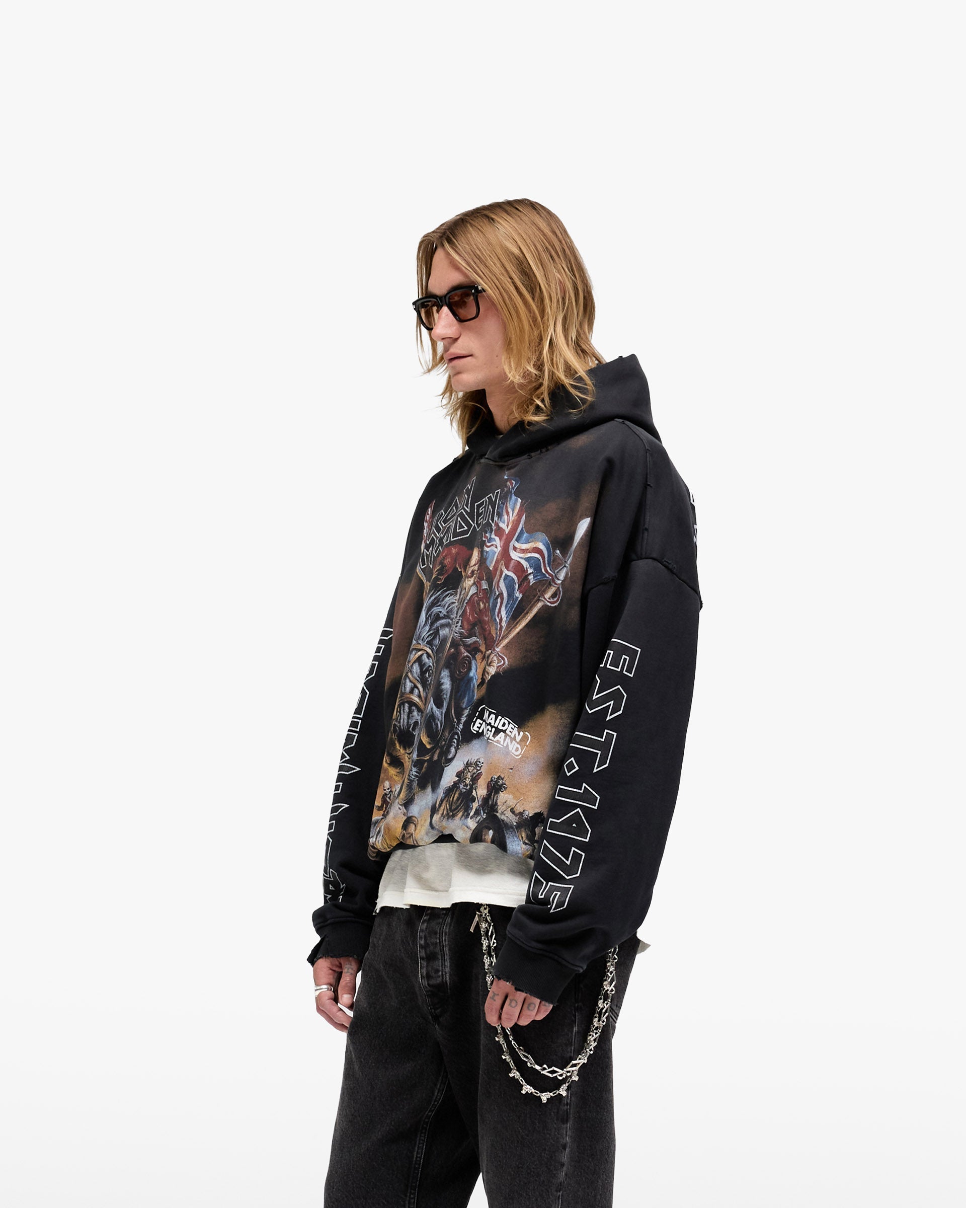 Represent X Iron Maiden Steed Hoodie - Stained Black