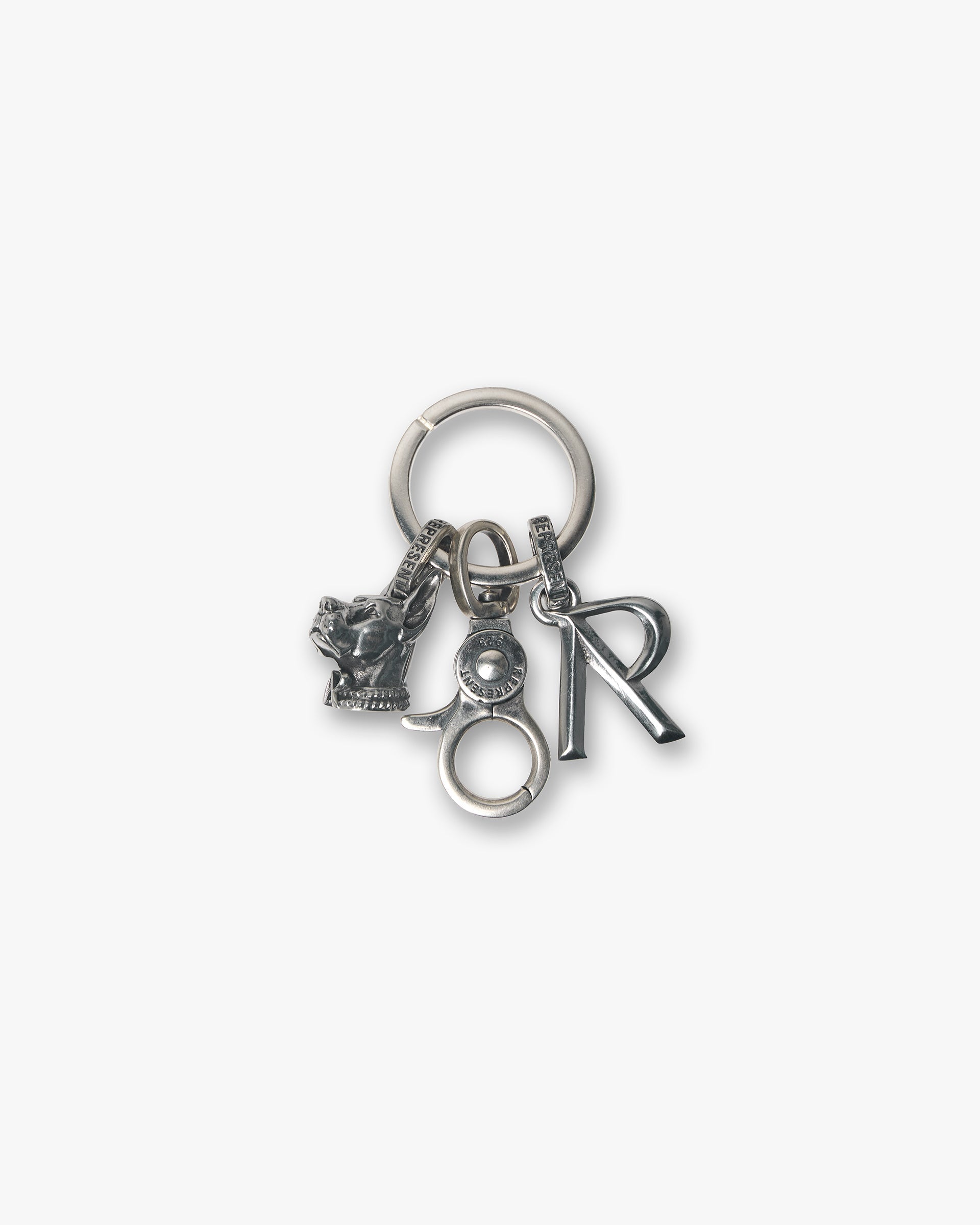 Doberman Initial Key Chain - Silver