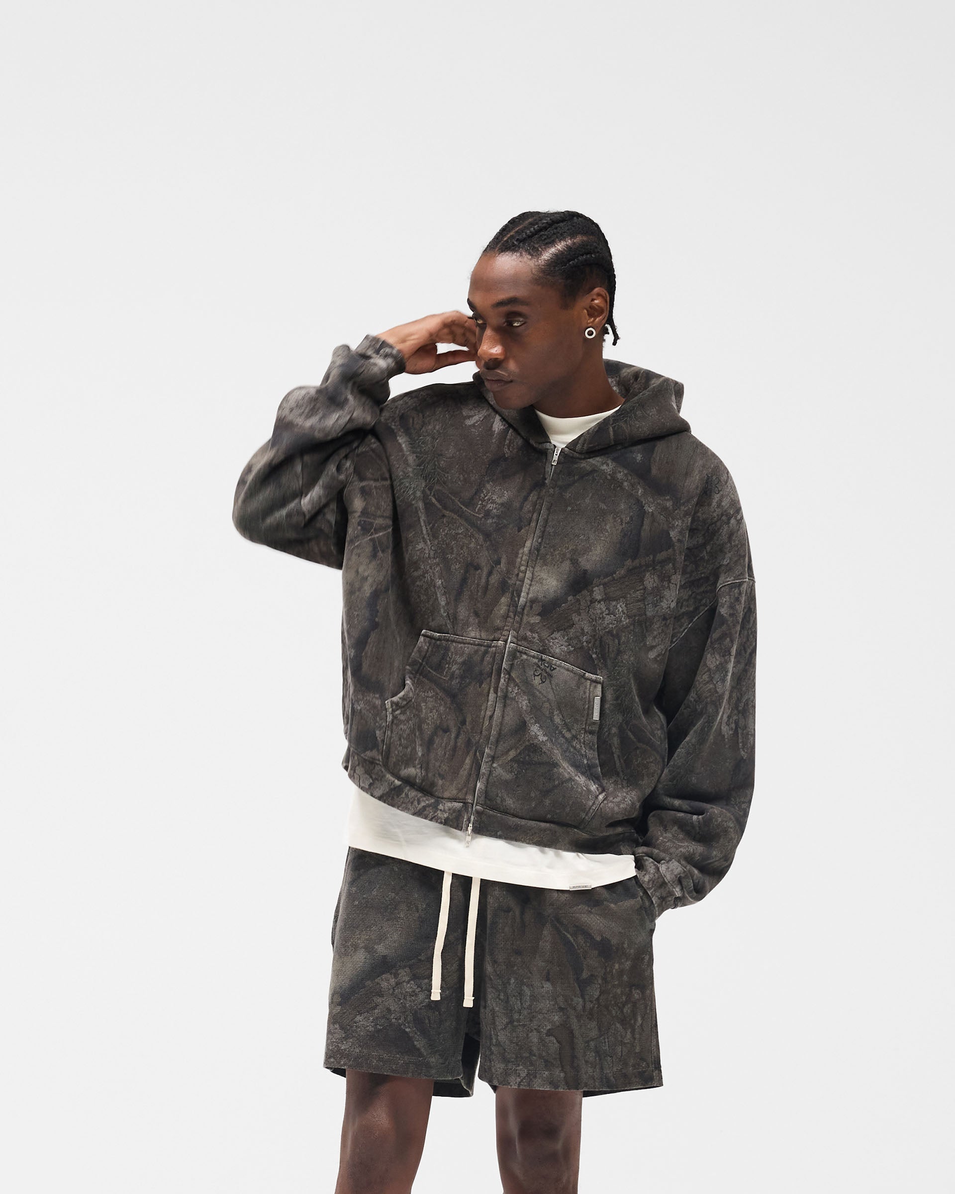 Initial Overdye Realtree® Boxy Zip Through Hoodie - Overdyed Black