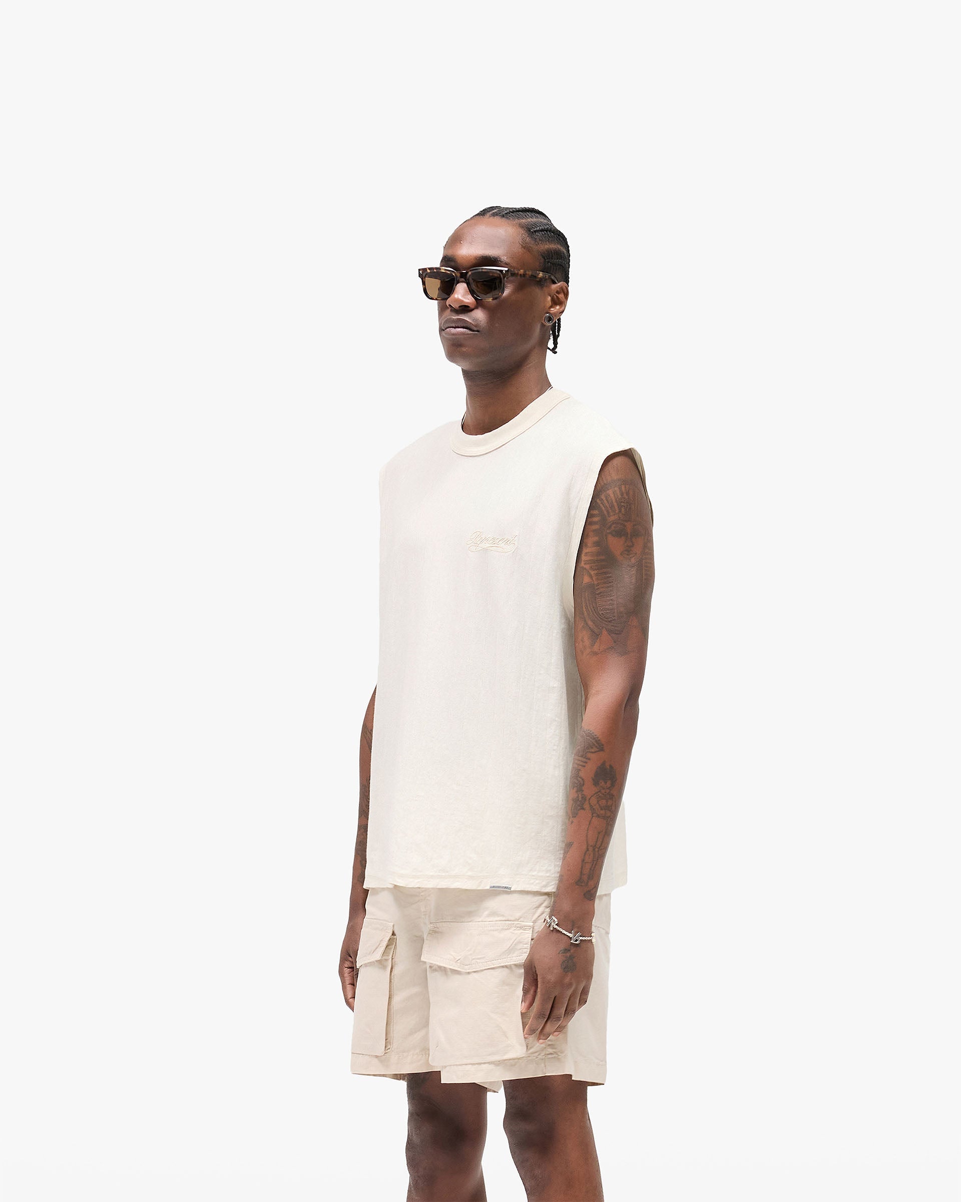 Slub Script Tank - Aged White