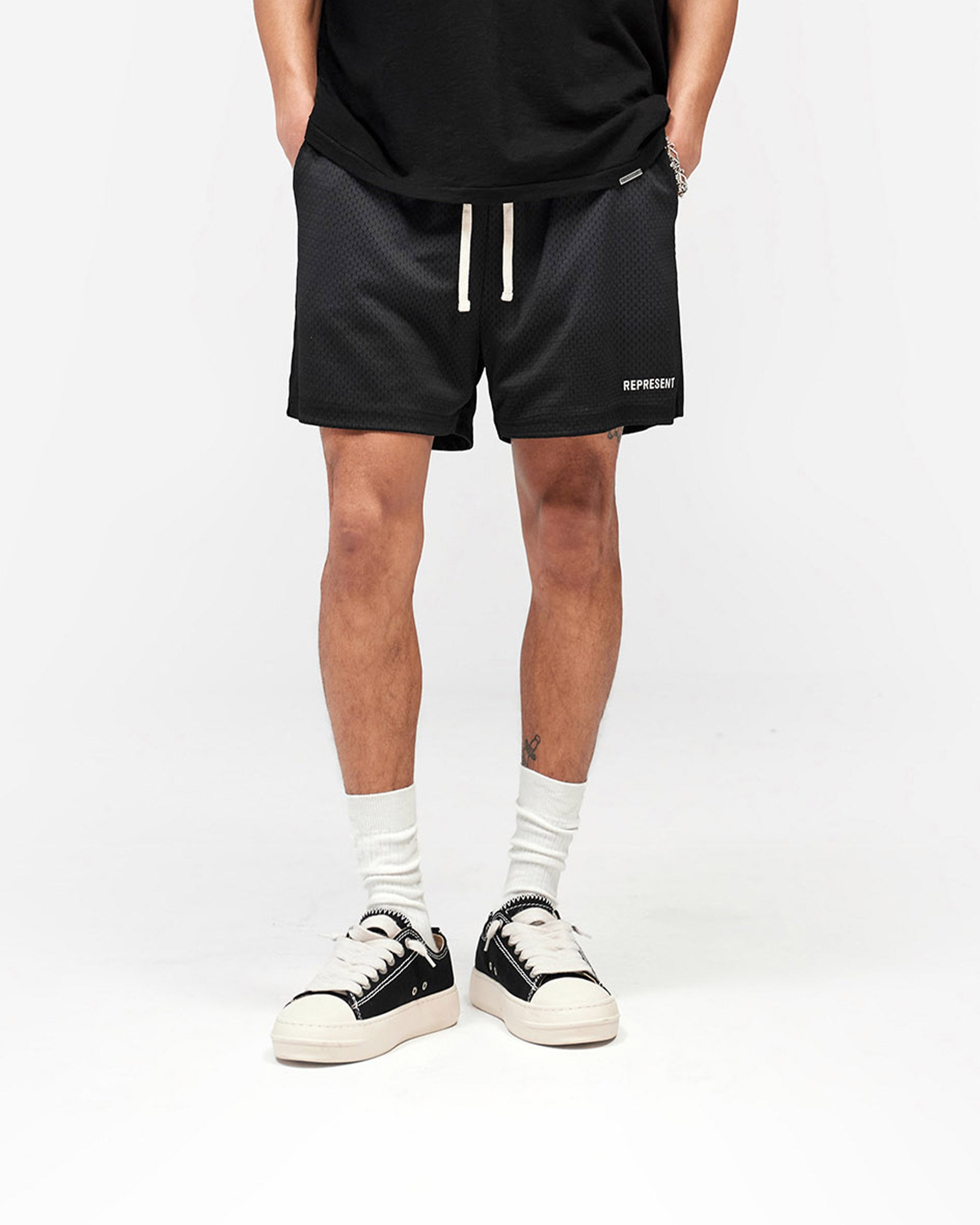 Washed Mesh Shorts - Black
