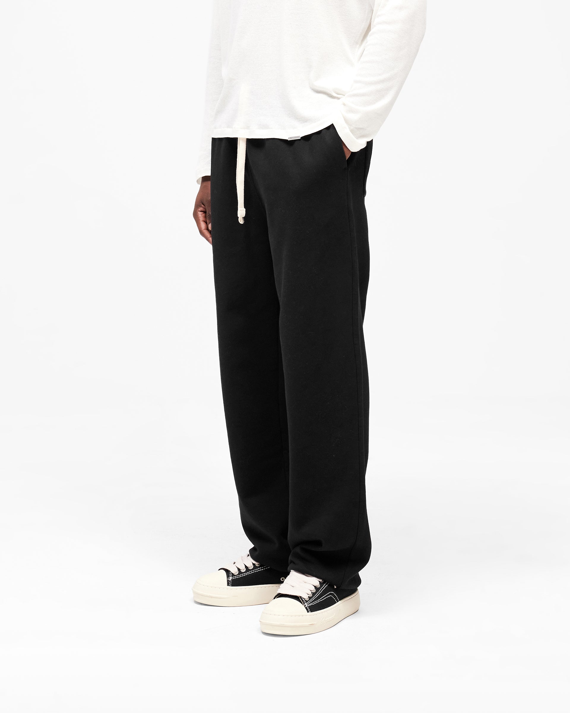 Initial Wide Leg Cuffed Sweatpant - Jet Black