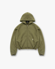 Initial Boxy Zip Through Hoodie - Army Green