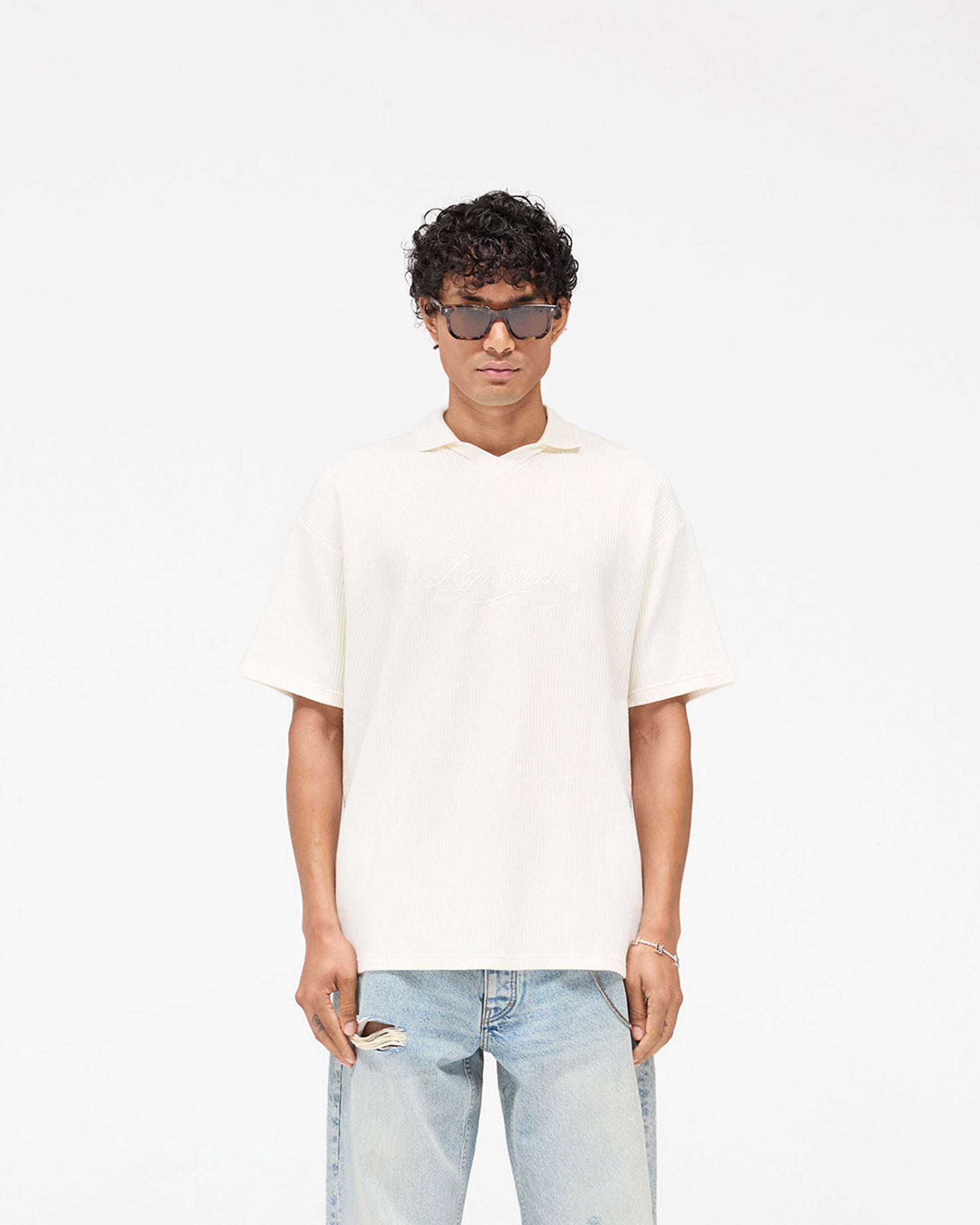 Ribbed Polo - Aged White