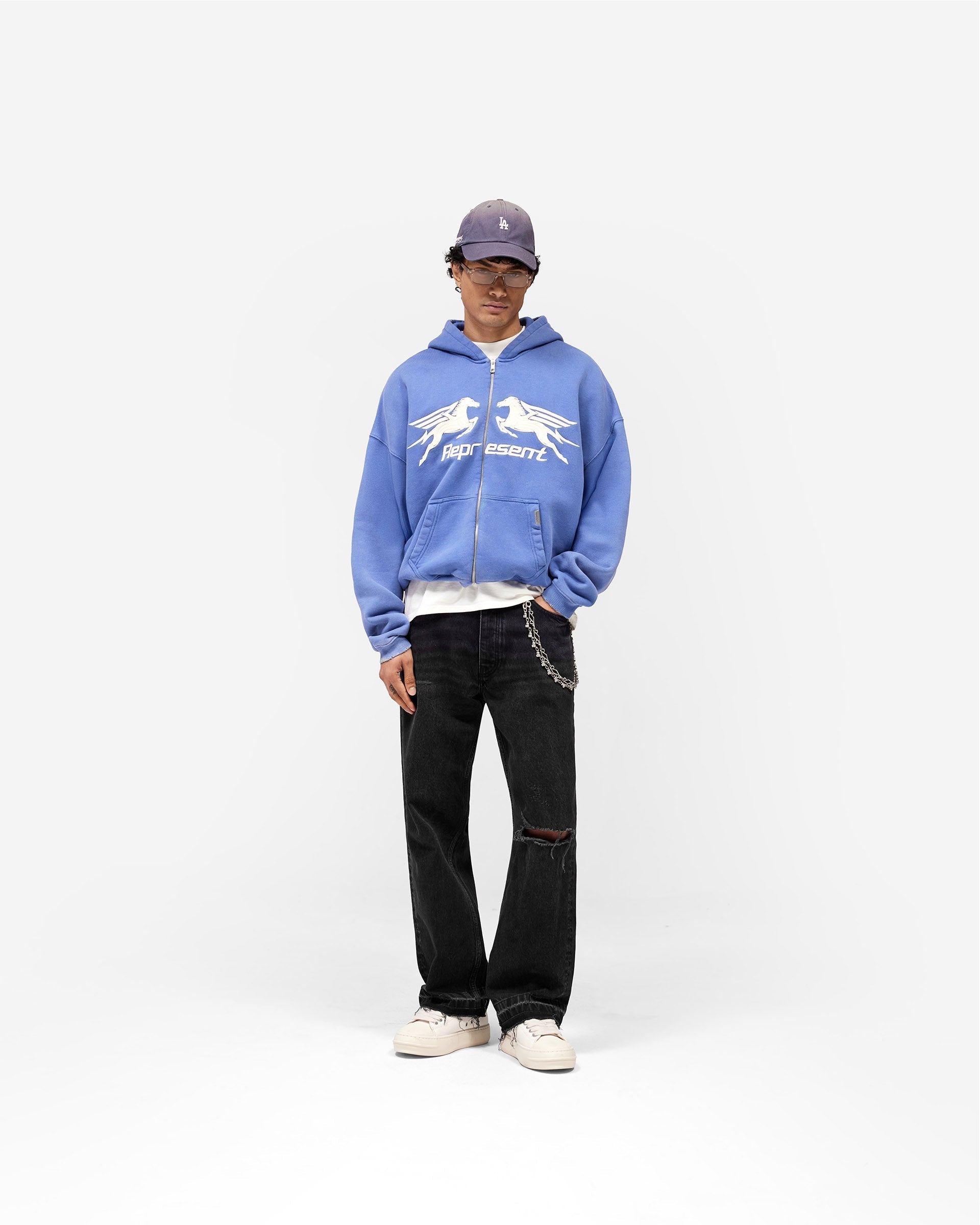 Pegasus Zip Through Hoodie - Indigo