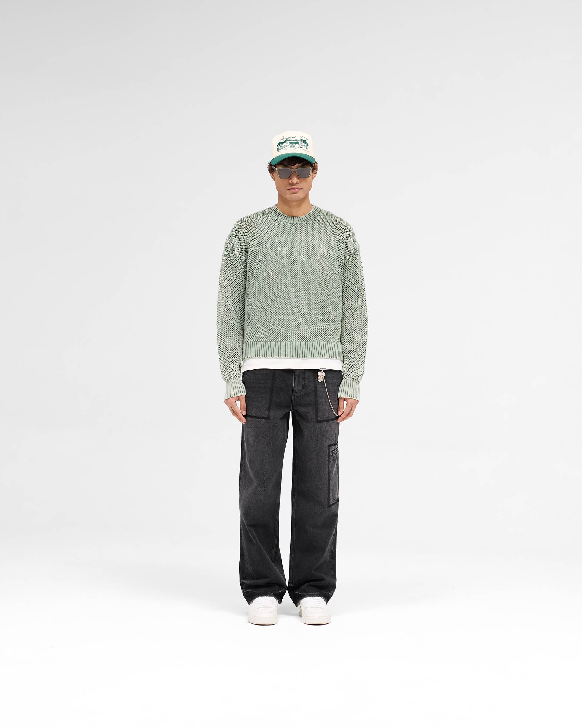 Open Gauge Knit Sweater - Forest Green